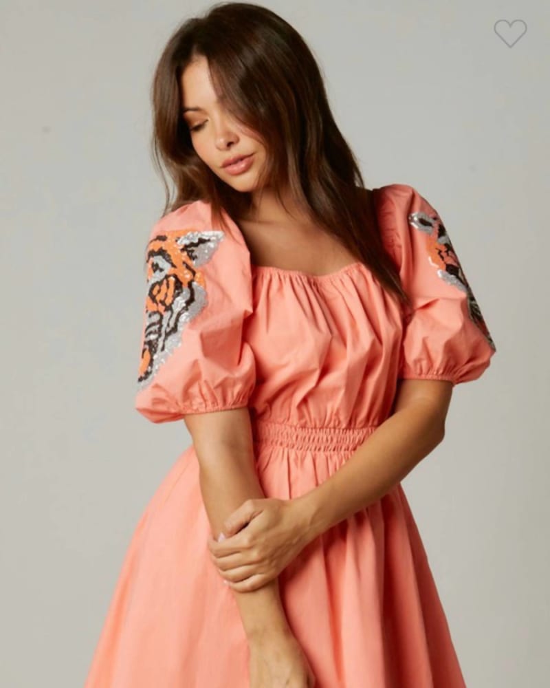 Front of a model wearing a size Large Take Me High Enough Dress In Orange in Orange by FANTASTIC FAWN. | dia_product_style_image_id:342211